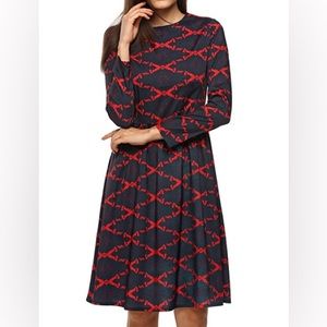 Fashion Classic Retro Print Long Sleeved Midi Dress Sz: Small